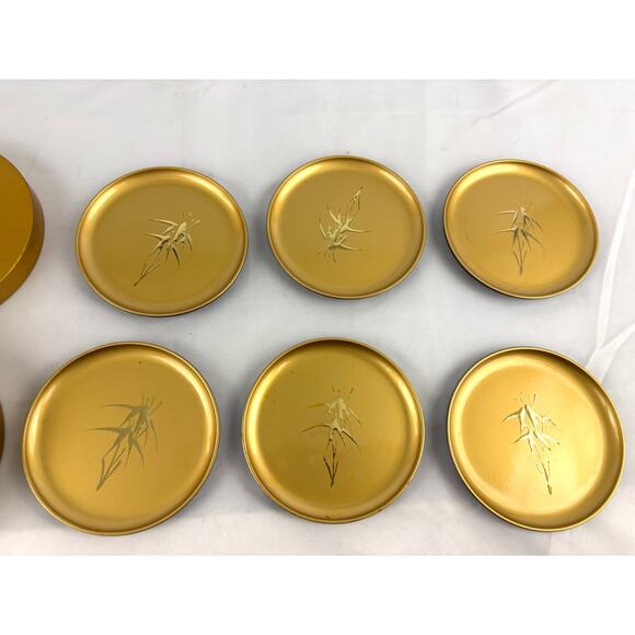VTG Otagiri Original Gold Lacquer Coaster Set of 6 Bamboo Motif - Picture 12 of 15